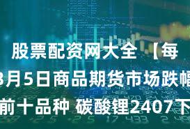 股票配资网大全 【每日大宗】3月5日商品期货市场跌幅前十品种 碳酸锂2407下跌7.16%居首
